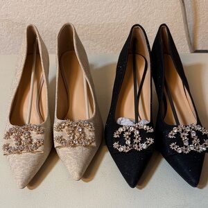 Elegant Women's Black and Cream Heels